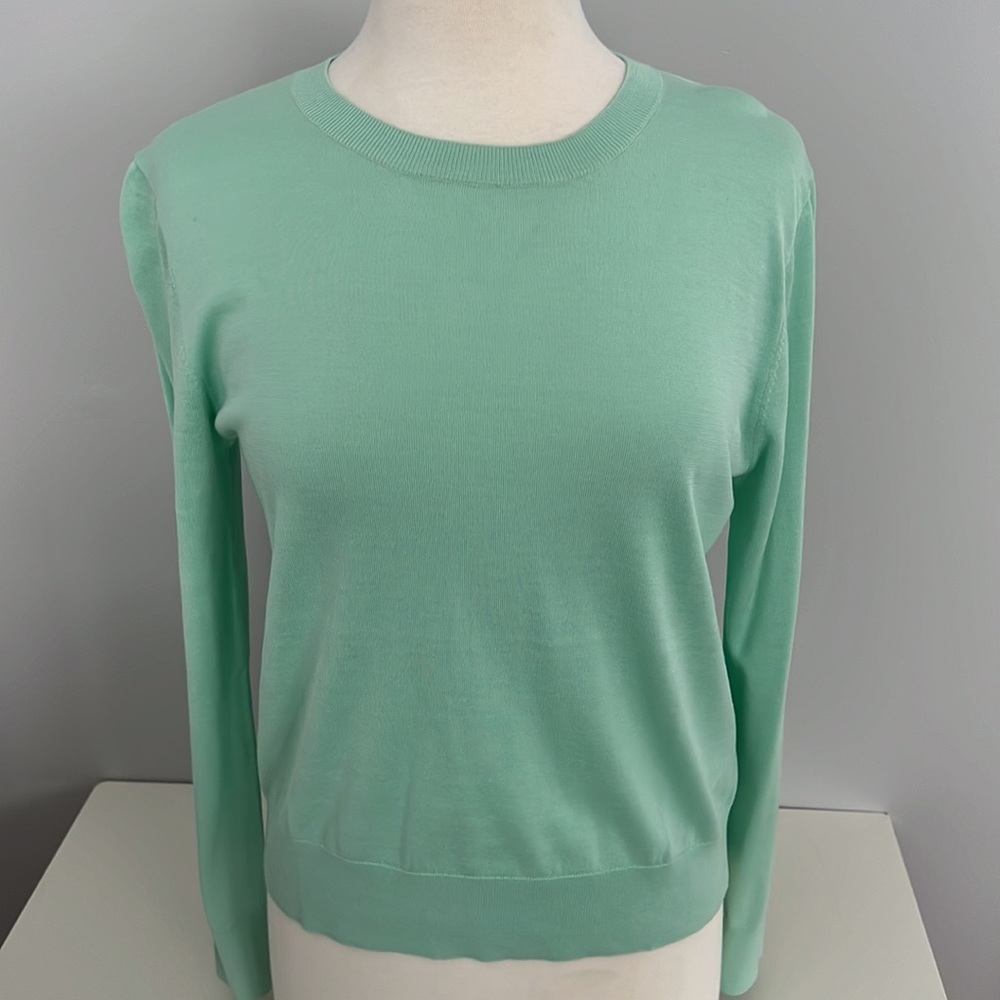 Zara Silk Cotton Green Crewneck Lightweight Knit Top Shirt Sweater Womens M 6
